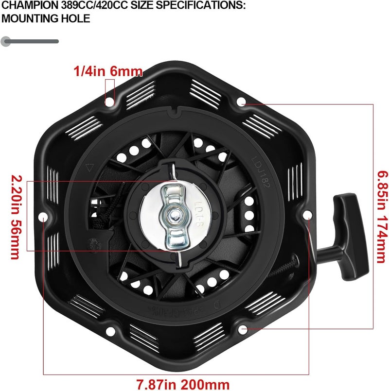 Sofo Original Pull Start Assembly for Champion 389cc 420cc 439cc 459cc 5000 6500 7000 7500 8000 9200 Watt 11hp 13hp Engine CPE Generator Water Pump Pressure Washer Recoil Starter Pull Cord Replacement - Image 5